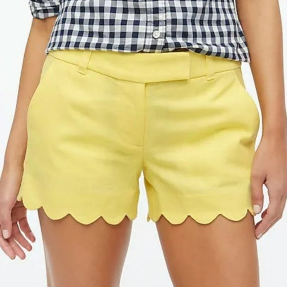 J. Crew Pants - J.Crew Womens Yellow Scallop Linen Shorts Size 2 (8-10 ) NWOT Free Postage 🌻🌻